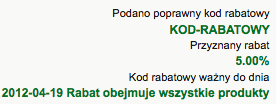 Poprawnie wprowadzony kod rabatowy